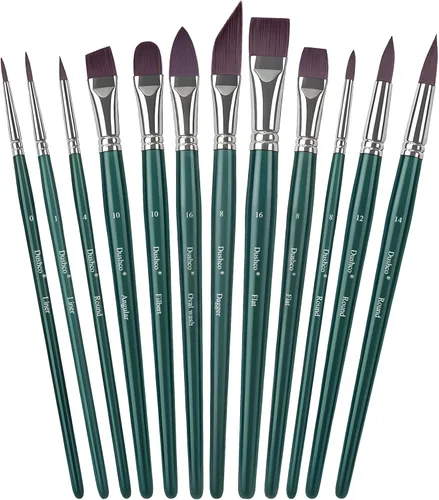 Vista 7 de Artist Paint Brushes Set, 12PCS Watercolor Brushes Professional, Water Color Brushes - Round Flat, Liner Filbert Angular Oval Wash & Dagger for Dark