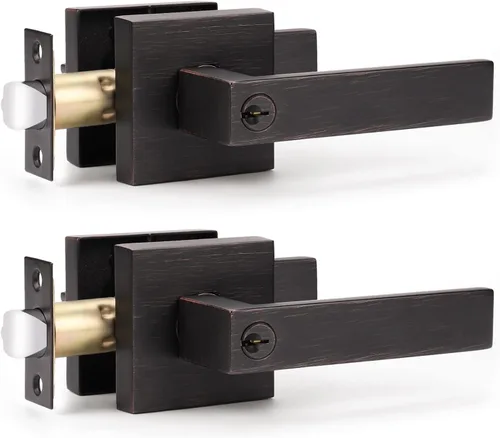 Vista 23 de KNOBWELL Juego de Manijas de Puerta Exterior de Servicio Pesado con Llave de Entrada (No con Llaves Iguales) Conjunto de Palancas de Entrada, Negro