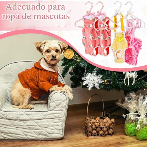 Vista 7 de Threan Rosa 12 piezas de perchas de ropa con cuentas de perlas mini con cuentas de perlas pequeñas de metal con cinta, estándar para niños, bebés