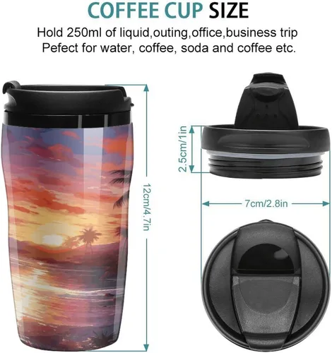 Vista 2 de Colorful Tropical Sunset Coffee Cup Hot Coffee Travel Mug Reusable Iced Coffee Cups Double Heat Insulation Coffee Mug with Leak-Proof Lid Stylish