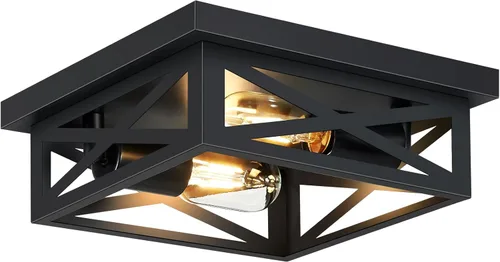 Vista 10 de SKEJAO Lámpara de techo de montaje empotrado negra, 2 luces cuadradas para pasillo, montaje de techo para granja, cocina, pasillo, dormitorio