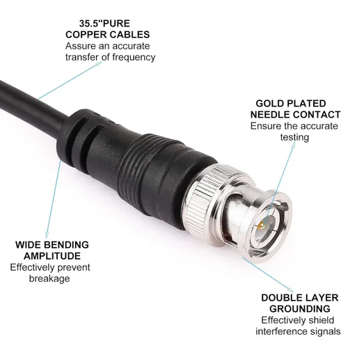 Vista 3 de Clyxgs BNC - Sonda de cable de prueba con clip de cocodrilo doble, sonda de osciloscopio BNC a pinza de cocodrilo de 36.2 in (3 piezas)