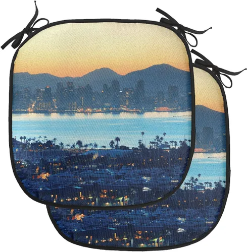 Vista 108 de Lunarable American Chair Cushion Pad, Massachusetts Flagg Holds a Bow and Pointing Downward Arrow, Seat Padding for Kitchen & Patio with Anti-Slip