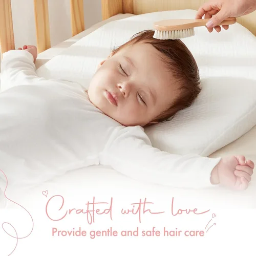 Vista 5 de AYNEFY Cepillo de pelo de bebé, mango de madera, pelo de cabra suave, peine de masaje para recién nacidos, cepillo de madera para la salud del cuero