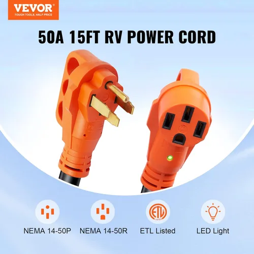 Vista 2 de VEVOR Cable de extensión de 50 amperios para RV, de 15 pies, cable de alimentación para RV resistente STW de calibre 6/3+8/1, enchufe macho NEMA