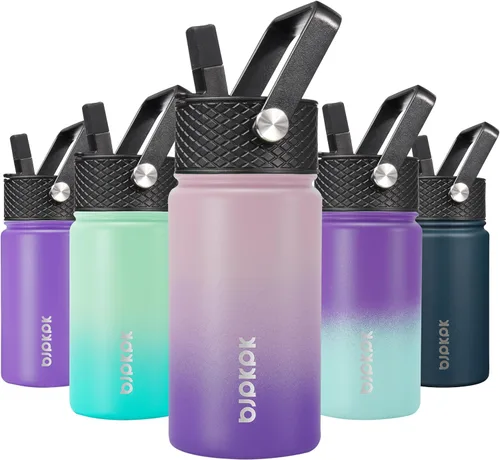 Vista 75 de BJPKPK Botella de agua con tapa con pajilla, botella de agua aislada de 15 onzas, botellas de agua de metal de acero inoxidable, termo reutilizable
