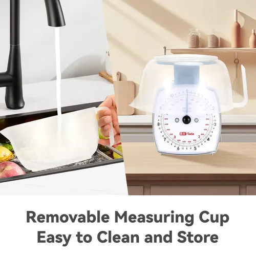Vista 4 de Tada Báscula analógica de alimentos de 11 libras, esfera mecánica, taza de medición extraíble, función de tara, apta para cocina