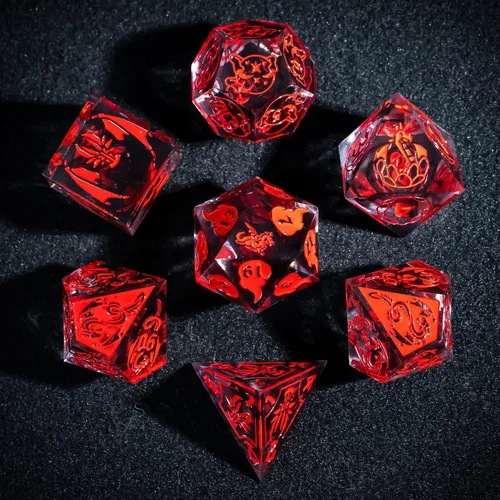 Vista 14 de Cusdie Juego de dados DND de bordes afilados de 7 piezas, lindas calcomanías de gato negro en el interior, perfecto para juegos de rol de mesa