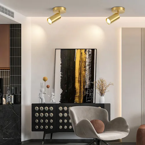 Vista 3 de BOKT Kit de iluminación LED moderna de riel de 1 luces, accesorios de foco de oro cepillado, montaje en techo de latón mate para interiores, lámpara