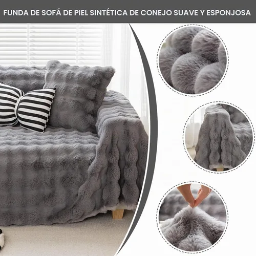Vista 5 de Foreate Funda mullida de felpa para sofá, funda de piel sintética para sofá de 3 cojines, funda para sofá seccional, fundas cálidas en forma de L