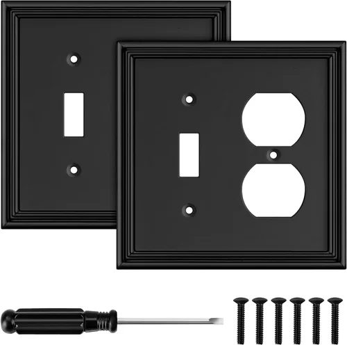 Vista 13 de Placa Decorativa Moderna Negra para Interruptor de Luz, Cubiertas de Tomacorriente Decorativas, Placas de Interruptor Basculante, Material de Fibra