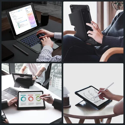 Vista 7 de Nillkin Funda para iPad de 9ª generación (10.2 pulgadas, 2021) con teclado desmontable, trackpad mágico, retroiluminación de 7 colores, modos