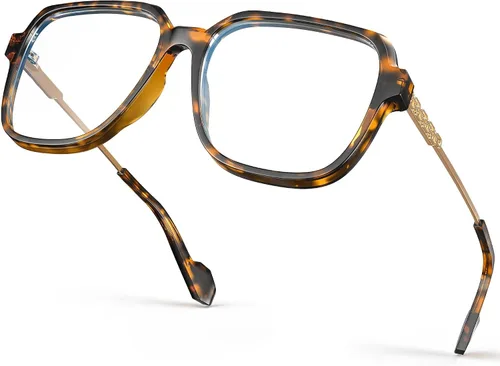 VISOONE Gafas de bloqueo de luz azul de gran tamaño con marco cuadrado elegante TR90 y patillas de metal para mujeres y hombres REMY Tortuga de coco