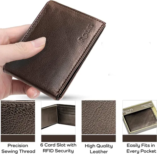 Vista 6 de Rolfs Bifold Wallet for Mens, RFID Blocking Genuine Leather Men Wallet, 4.25 x 3.25 Inch Slim, Compact and Lightweight