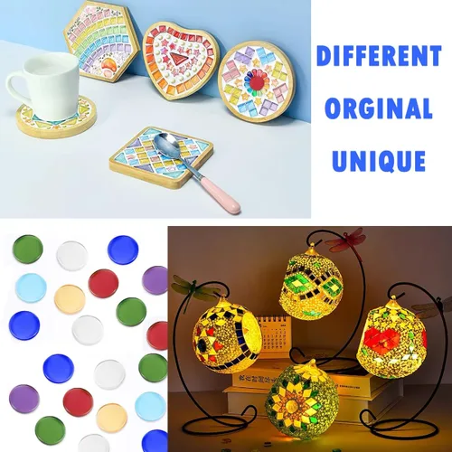 Vista 7 de Mosaico de vidrio plano, 200 piezas de mosaico de vidrio transparente, gemas planas redondas para decoración del hogar, manualidades