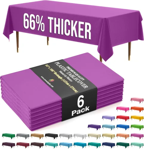 Vista 91 de Exquisite 66% Thicker Premium Plastic Table Cloth Rectangle Table Cover 0.5 Mil 6 Pack Aqua Table Cloth 54 Inch x 108 Inch Disposable Tablecloth