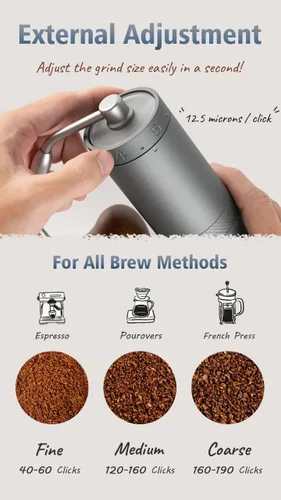 Vista 2 de 1Zpresso X-Ultra - Molinillo de café manual, gris espacial, cuerpo de metal resistente bien construido, rebabas de acero inoxidable de montaje