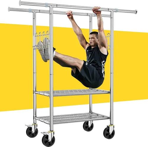 Vista 9 de Perchero de ropa resistente con carga de 520 libras, perchero ajustable con ruedas resistentes, percheros industriales de metal para colgar ropa