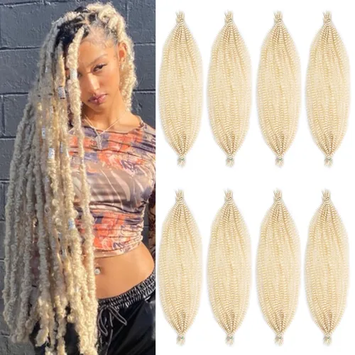 Vista 26 de Cabello de Envoltura Pre-Esponjado de 8 Pulgadas, 3 Paquetes, Cabello Afro Twist Pre-Separado Elástico para Locs, Cabello Afro Twist Negro Natural