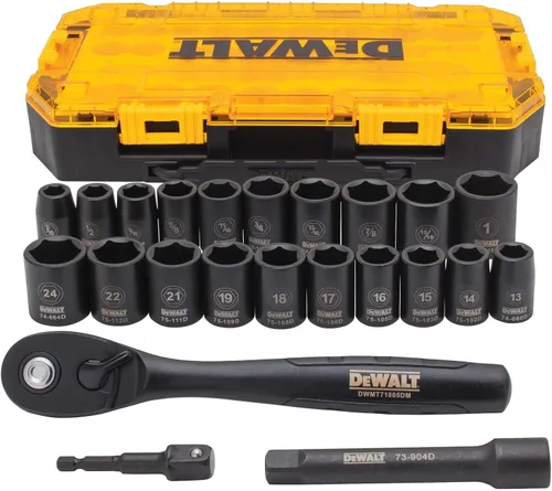 DEWALT - Juego de llaves de impacto con carraca, métrica/SAE, 1/2" de transmisión, juego de 23 piezas con estuche (DWMT74739)