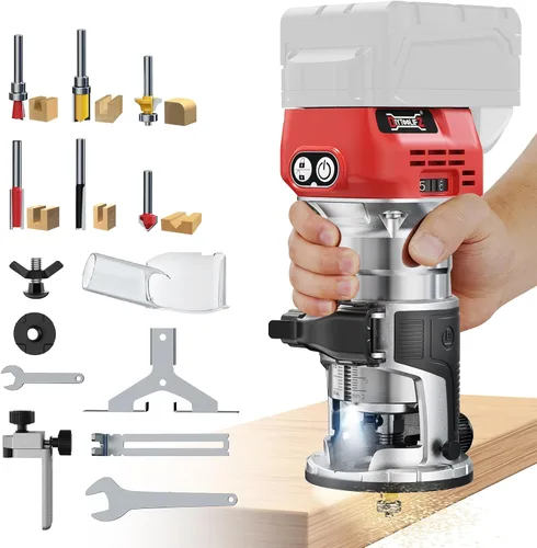 Vista 9 de DIYtoolifz Herramienta de enrutador inalámbrico compatible con batería DeWalt de 20 V (solo herramienta), enrutador de madera sin escobillas de 800