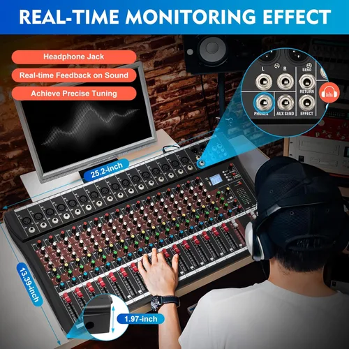 Vista 41 de Mini mezcladores de DJ de 5 canales, mezclador de audio en vivo, tablero de sonido con USB, interfaz de audio con 48 V Phantom Power Sonidos