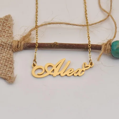 Vista 3 de HUAN XUN Collar personalizado con cualquier nombre para mujeres y niñas en oro y plata