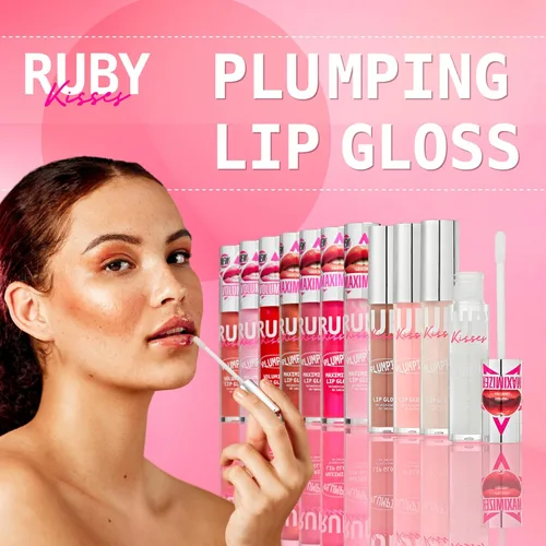 Vista 3 de Ruby Kisses Brillo de labios voluminizador, regordete voluminizador hidratante de alto brillo con ácido hialurónico y vitamina E para labios más