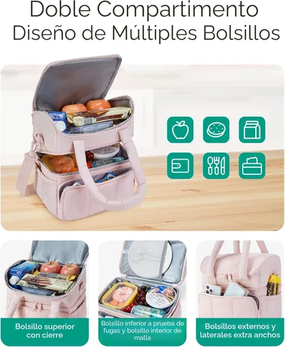 Vista 5 de BAGSMART Bolsa de Almuerzo para Mujeres, Lonchera Aislada de Doble Cubierta, Bolsa de Almuerzo Acolchada Tipo Puffer, a Prueba de Fugas, Duradera