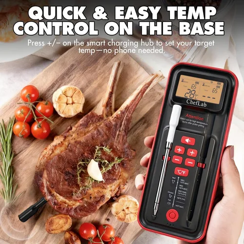 Vista 3 de Termómetro de carne AI inalámbrico, 500 pies de largo alcance, termómetro digital inteligente Bluetooth para barbacoa, ahumador, horno, cocina