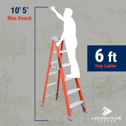 Vista 5 de Escalera Louisville de Fibra de Vidrio de 6 Pies, Capacidad de Carga de 300 Libras, Tipo IA, FS1506