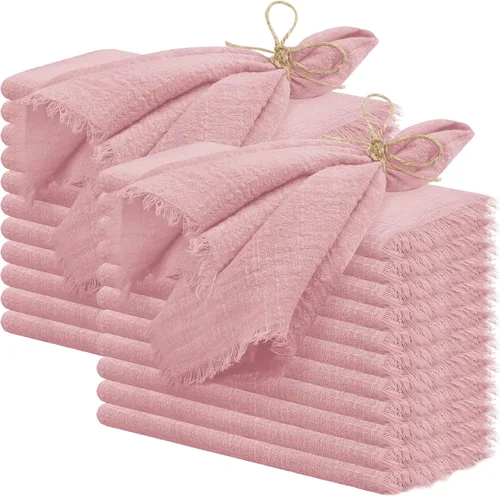 Vista 17 de 24 servilletas de tela hechas a mano con flecos beige, 16 x 16 pulgadas, delicadas servilletas de algodón rústico a granel para bodas, cenas, fiestas