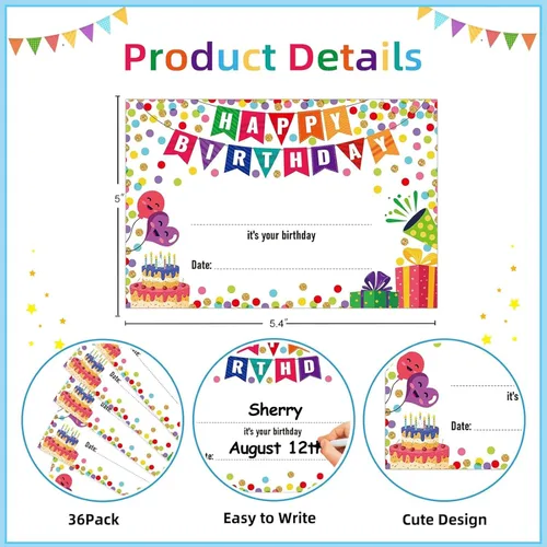Vista 7 de FaCraft Certificados de cumpleaños para el aula de los niños – 36 piezas de confeti de feliz cumpleaños certificados para estudiantes de profesores