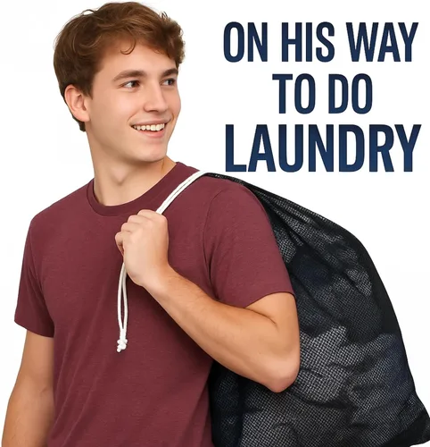 Vista 4 de Bolsa de lavandería de malla extra grande de 40 x 30 pulgadas, cordón, multiusos para lavandería, juguetes, playa, artículos deportivos Dependable