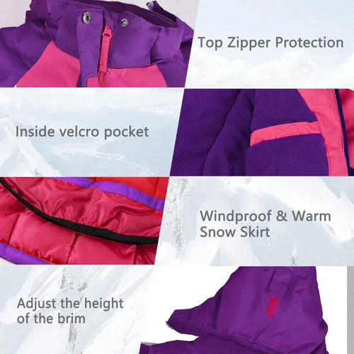 Vista 67 de Chaqueta de esquí impermeable para niñas, chaqueta de snowboard para exteriores, resistente al viento, con forro polar, abrigo de nieve cálido