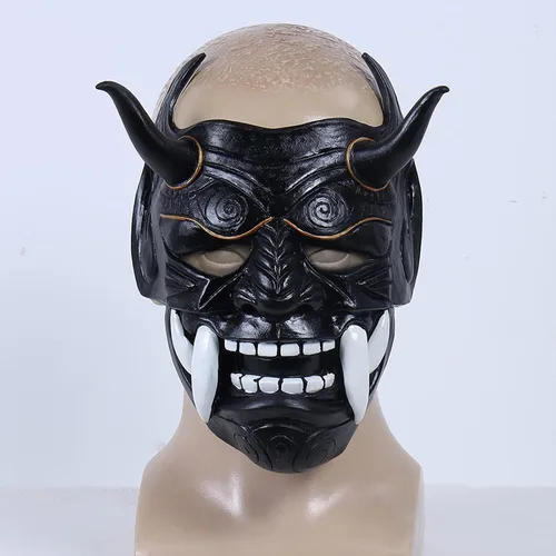 Vista 2 de Máscara japonesa Samurai Hannya Oni, máscaras de látex de cara completa Negro