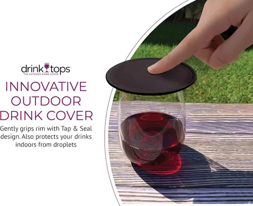 Vista 7 de Drink Tops Tap & Seal - Cubierta para vasos de bebida al aire libre, succiona suavemente a los vasos para mantener las partículas fuera y reducir