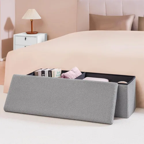 Vista 36 de PINPLUS Otomanas otomanas de almacenamiento con forma cuadrada con reposapiés de almacenamiento para sala de estar, asiento otomano Boucle para Gris