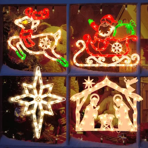 Vista 8 de Luces de silueta de ventana de Navidad de 14 pulgadas, escultura de Navidad de 50 litros, incluye: estrella x1