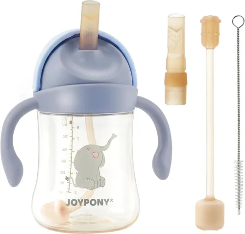 Vista 15 de Joypony Vasos para sorber para niños pequeños de 1 a 3 años, vaso con popote con peso a prueba de derrames con asa para bebés de 6 meses