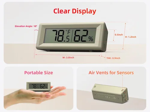 Vista 2 de Higrómetro digital pequeño, medidor de humedad, termómetro interior, monitor de temperatura ambiente y humedad, medidor con sensor preciso