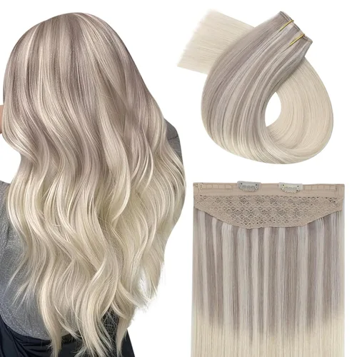 Vista 75 de Easyouth - Extensiones de cabello con alambre rubio, extensiones de cabello humano real, reflejos rubios ceniza, extensión de cabello rubio con hilo