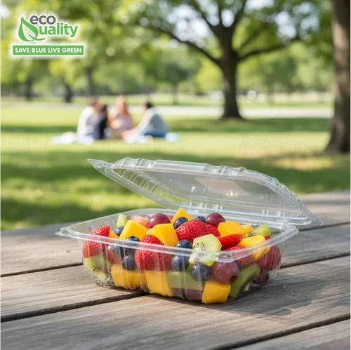 Vista 7 de EcoQuality Recipiente de plástico transparente con tapa con bisagras, 8 x 8 x 2 pulgadas, recipiente para llevar con un solo compartimento