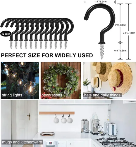 Vista 7 de 2 Inch Ceiling Hooks, Vinyl Coated Screw-in Cup Hook for Hanging Plants, Lights, Mugs - Heavy Duty Indoor Outdoor Use, Metal Wall Kitchen Hanger