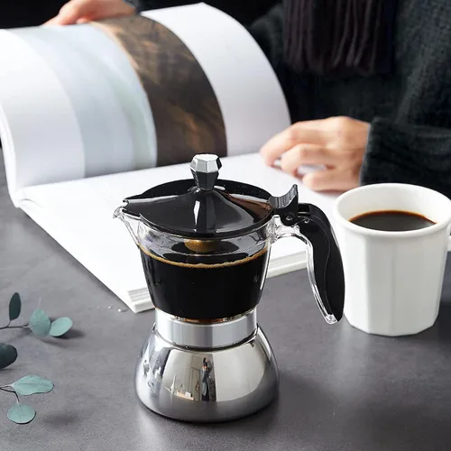 Vista 9 de Olla de 4 tazas de café de acero inoxidable, cafetera de cristal con parte superior de cristal, cafetera, suministros de cocina