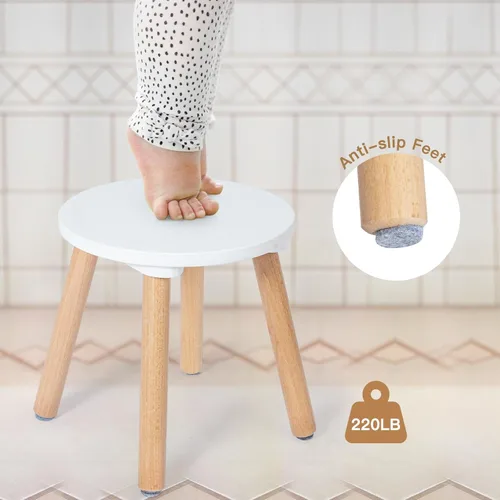 Vista 4 de Frogprin 1 paquete de taburete de madera para niños, sillas para niños, mesa sensorial perfecta a juego, taburete multiusos de 10 pulgadas, taburete