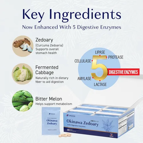 Vista 5 de Umeken Okinawa Zedoary - Cúrcuma púrpura con extracto de col fermentada, melón amargo y 5 enzimas digestivas, suplemento de salud intestinal