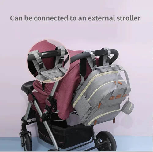 Vista 4 de Mochila para pañales, bolsa de pañales para bebé con cambiador, bolsa de viaje multifuncional, impermeable, de gran capacidad con puerto de carga