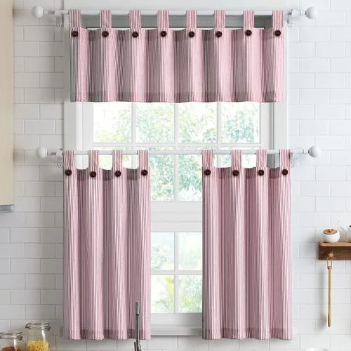 Vista 11 de Cortinas de nivel de algodón July Joy de 24 pulgadas de largo, cortinas de cocina de estilo rústico, bolsillo para barra para ventana pequeña