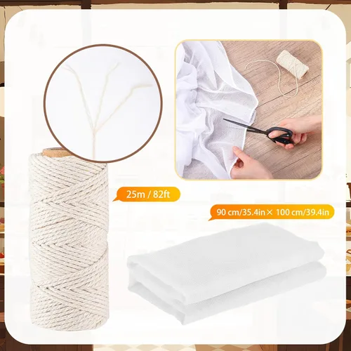 Vista 3 de Boao Estopilla de 35 x 39 pulgadas, 82.0 ft de cuerda de cocina reutilizable sin blanquear tela de algodón con hilo de cocina 1/4 de algodón cono